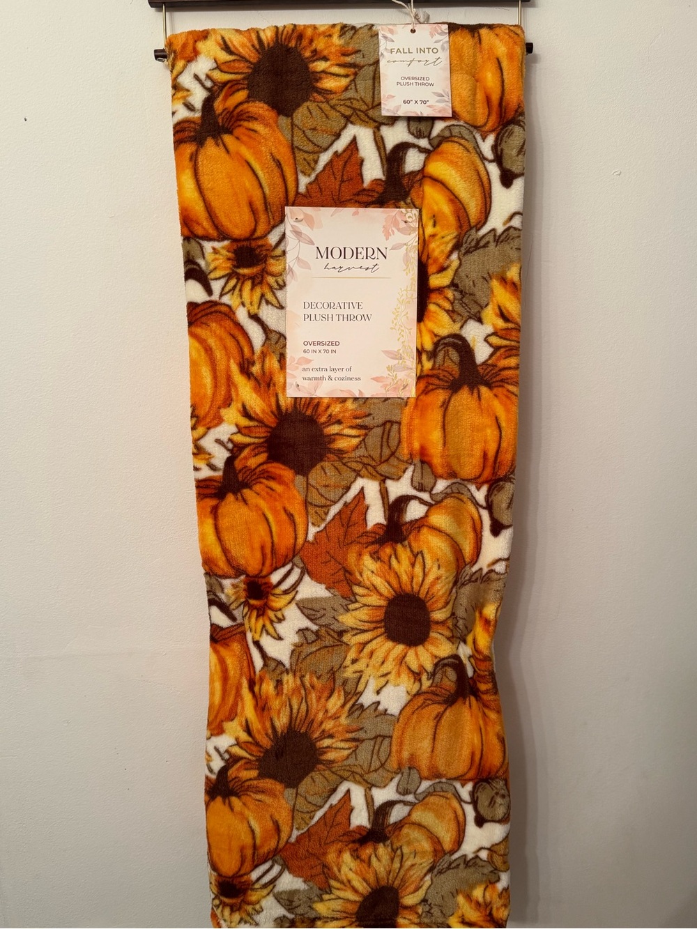 Orange Decorative Plush Throw - Sunflower & Pumpkin Pattern